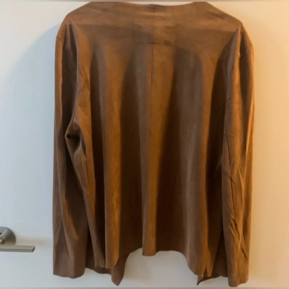 BB Dakota Brown Suede-Look Draped Open Front Jacket - Picture 7 of 7